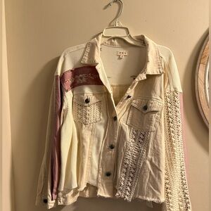 POL Women's Patchwork Jacket - Cream and Pink